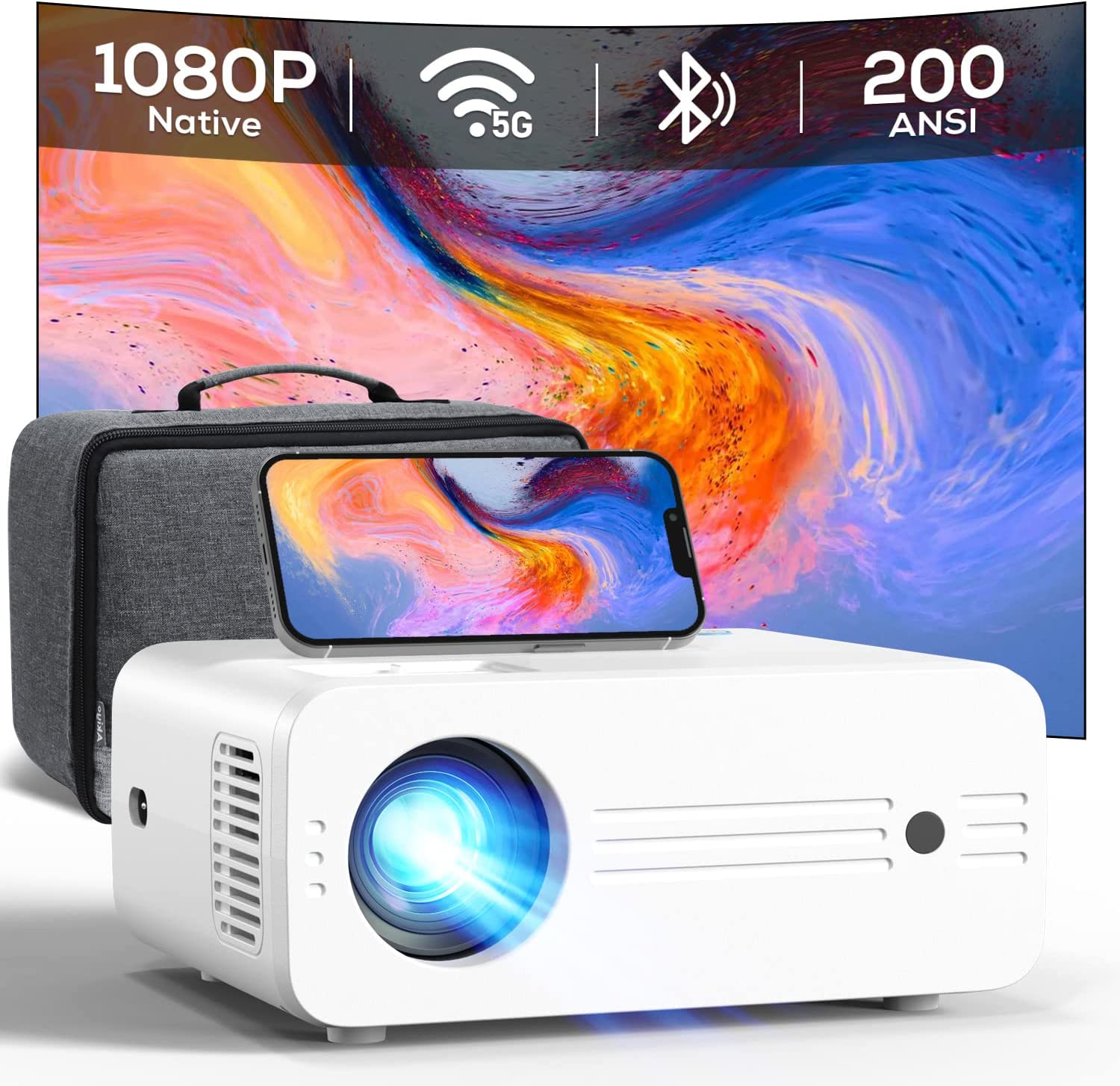 iZEEKER iPL310 Native 1080P 5G WiFi Bluetooth Projector with Carry Bag