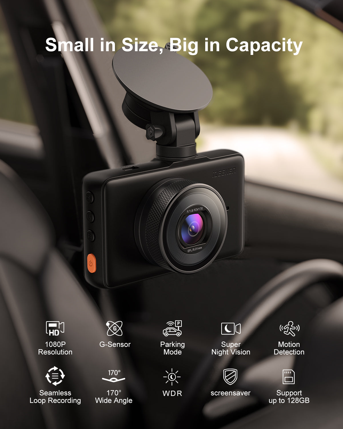Car Camera Dashcam Front and Inside Dual Lens Car Cam with Night Vision,  170° Wide Angle Driving Recorder Loop Dash Cam, Parking Monitor, G-Sensor,  Motion Detection 